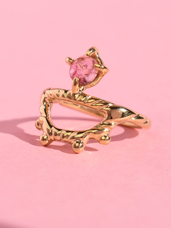Pink tourmaline gold tone ring