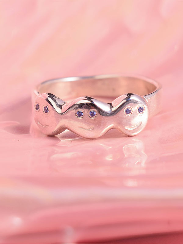 Smiley face ring with crystals