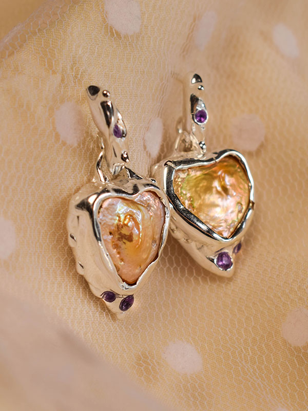 Heart earrings with gemstones
