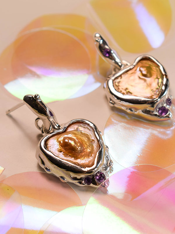 Heart earrings with gemstones