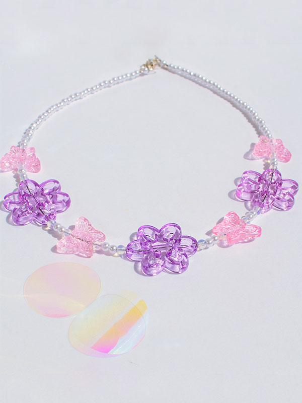 Necklace with flowers and butterflies